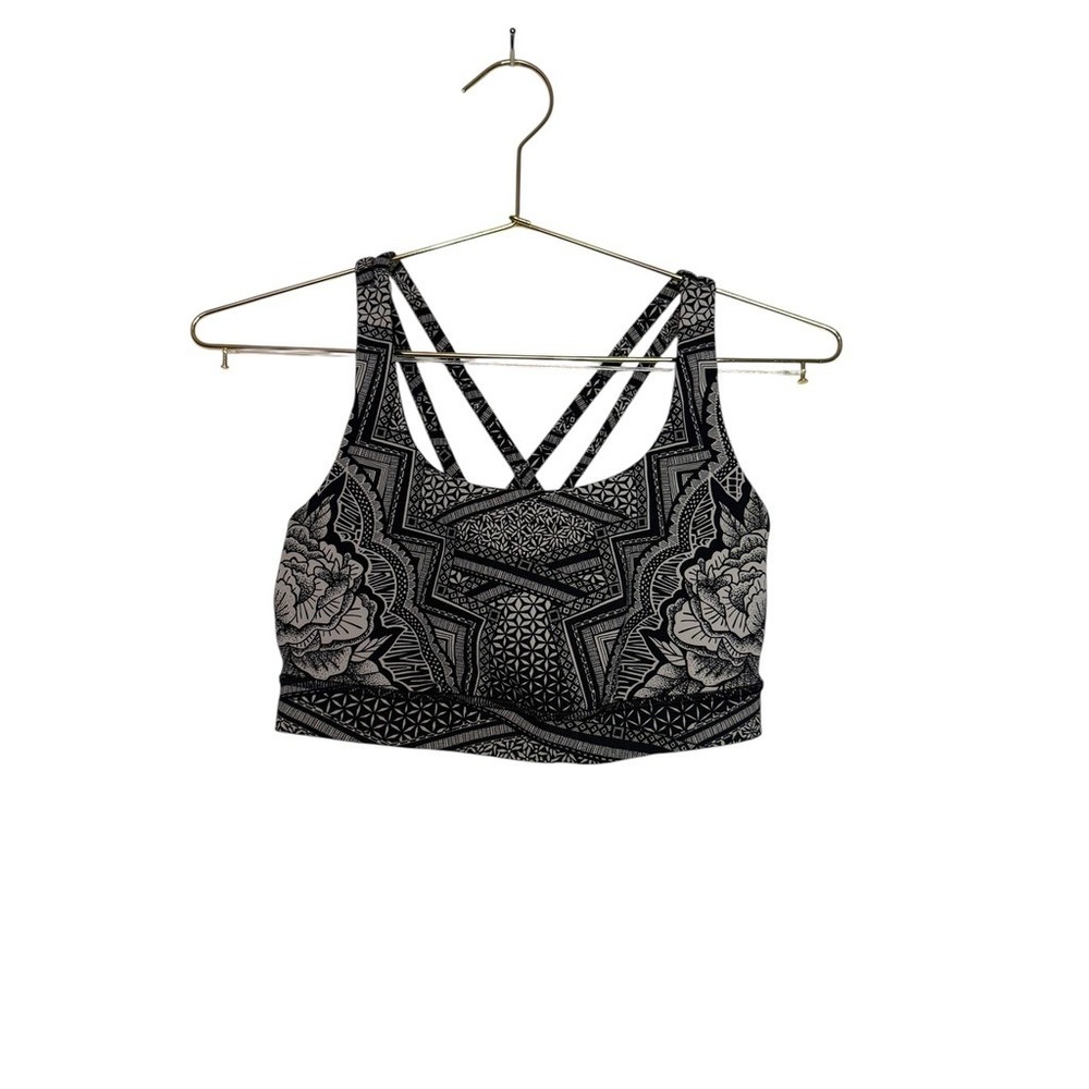 Lululemon Energy Bra in the‎ Inked Energy Bra Ice Grey Black Strappy Back Size 6